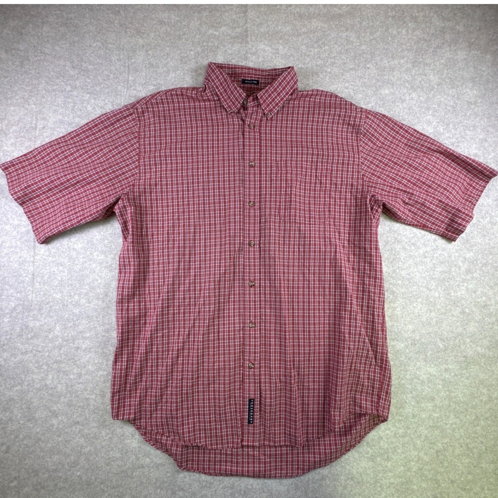 Consensus Sportswear Men's Button Down Short Sleeve Wrinkle Free XLT Red Plaid‎